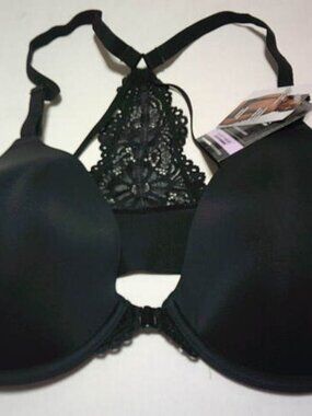 NEW MAIDENFORM BLACK LACE RACERBACK BRA SIZE 36C LIGHLY PADDED UNDERWIRE DESIGN